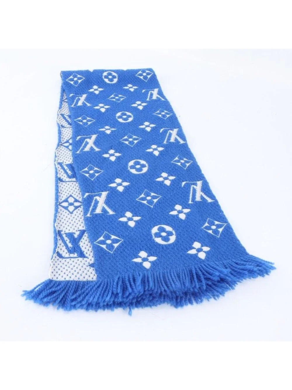 Louis Vuitton Tag Echarpe Logo Mania Silk Monogram Blue Scarf